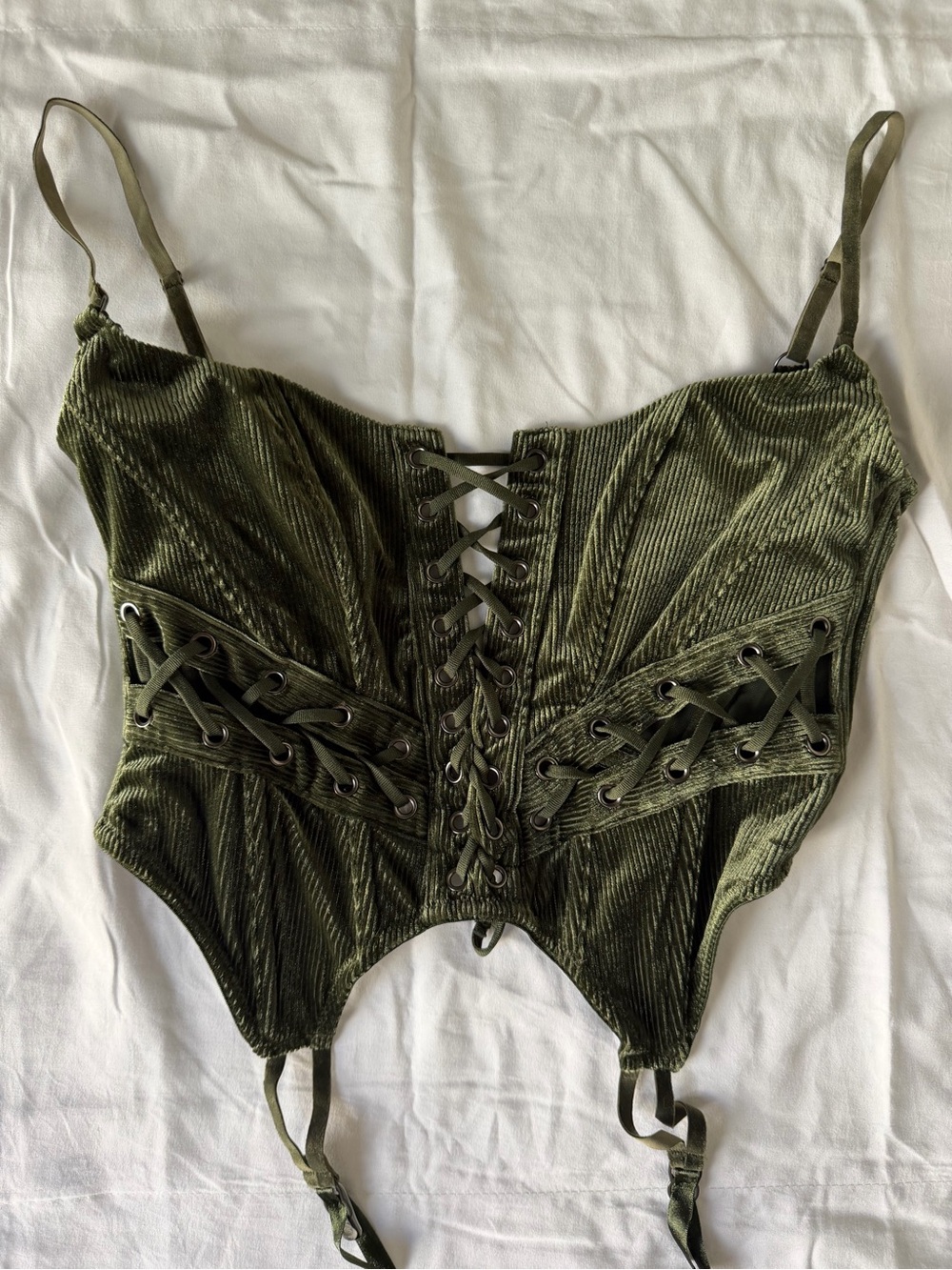 Urban outfitters Olive Green Lace-Up Corset Bodysuit